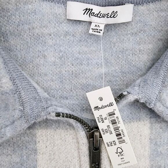 New! Madewell Boiled Wool Half-Zip Popover Sweater Buffalo Check Shacket Jacket - Picture 12 of 14